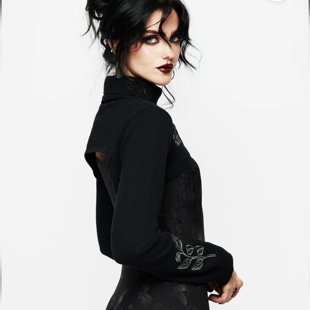 Disturbia Almalthea Embroidered Roll Neck Extreme Crop Sweater - Picture 7 of 8